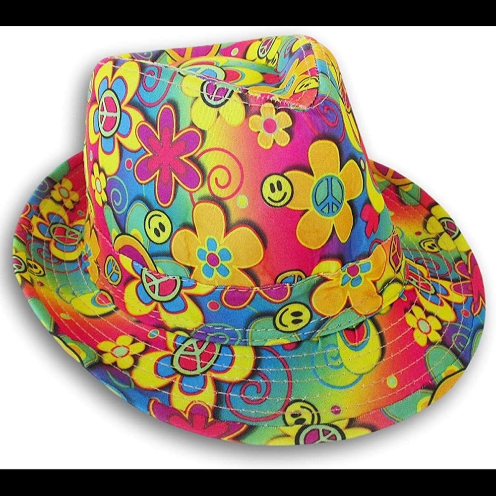 Regents Hippie Flower Power Fedora Trilby Hat for Adults. NWOT